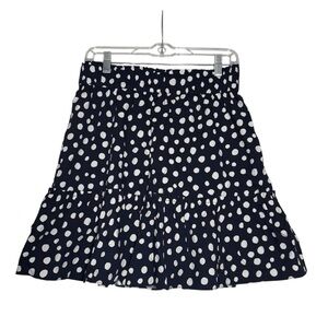 LOFT Navy Blue Tiered Skirt White Polka Dots Lined Size Medium Nautical Preppy